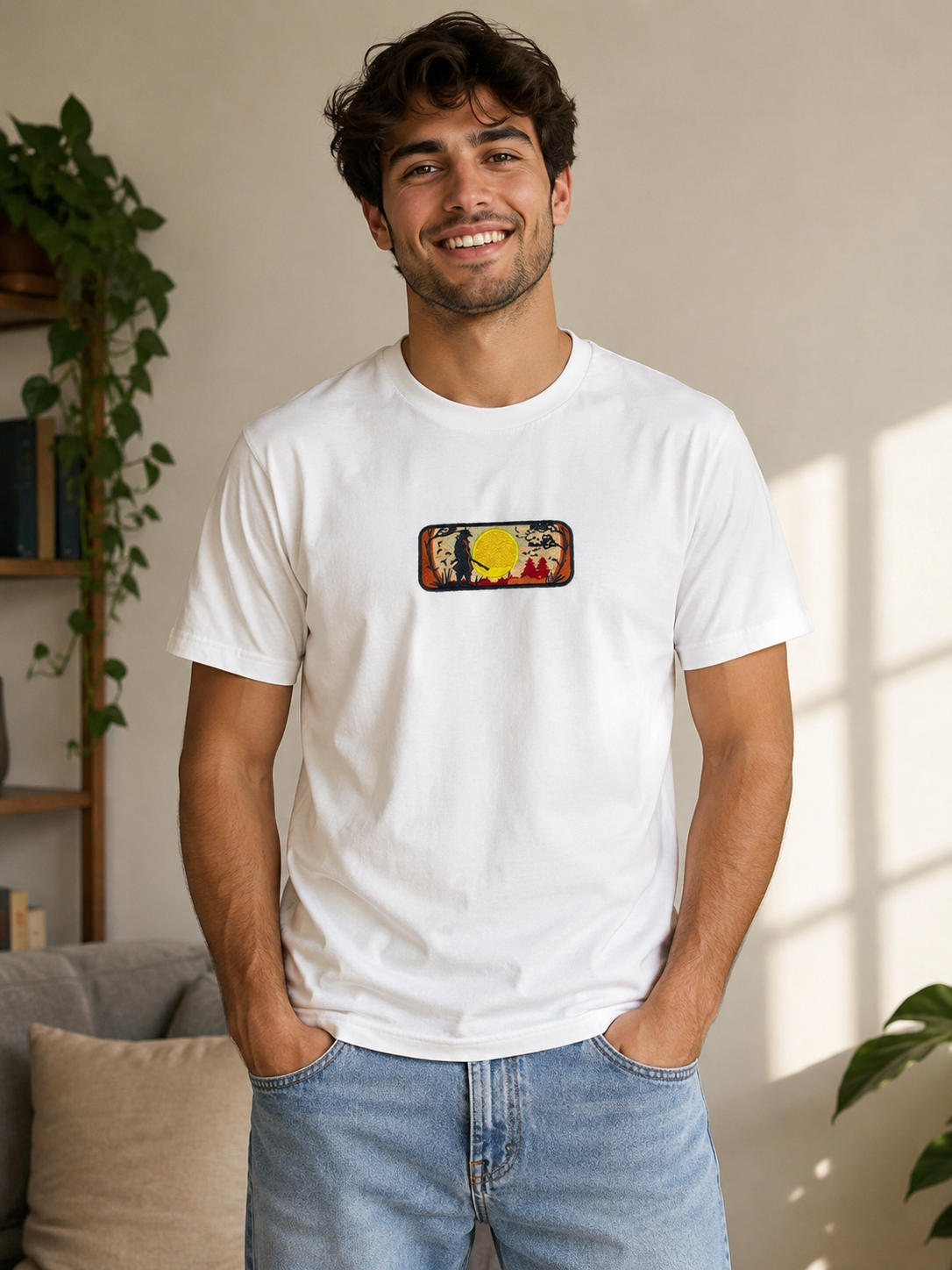 sunset wanderer / premium embroidery t - shirt design