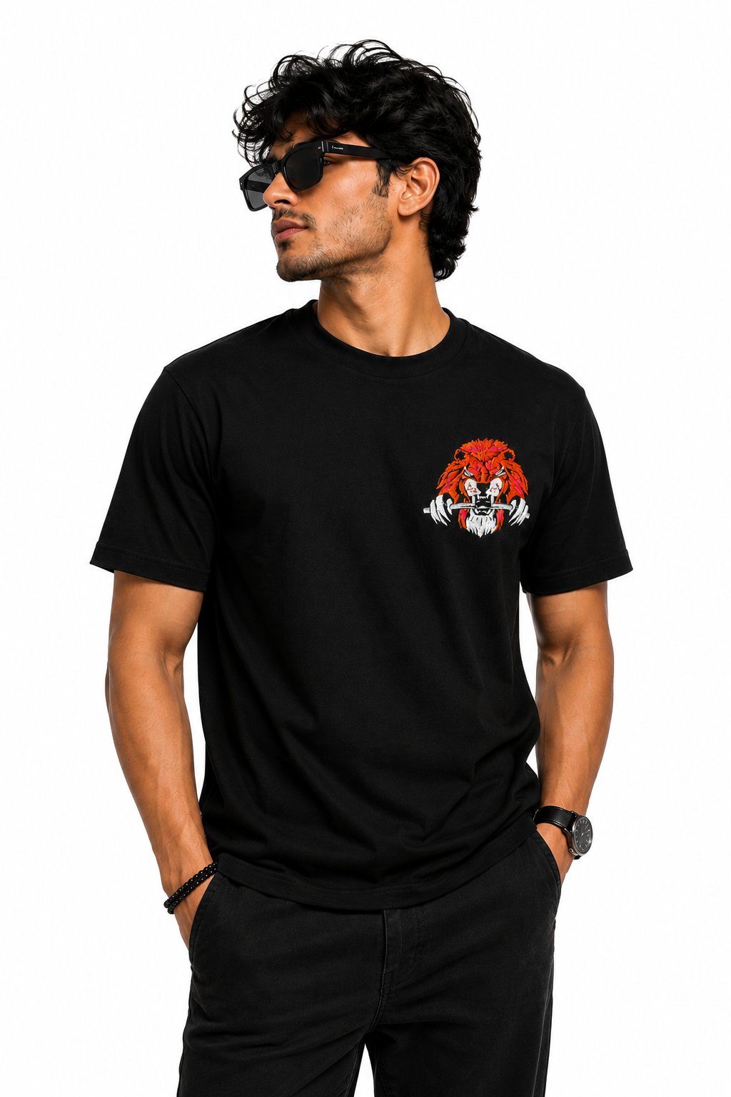 LION KING EMBROIDERY OVERSIZED BLACK TEE